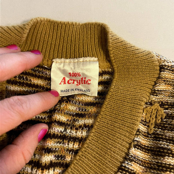 VINTAGE Acrylic brown sweater vest M - Picture 5 of 8